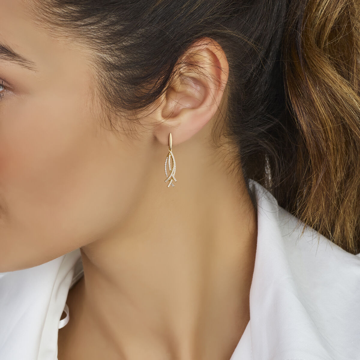 14k Gelbgold Ohrhänger mit Diamant