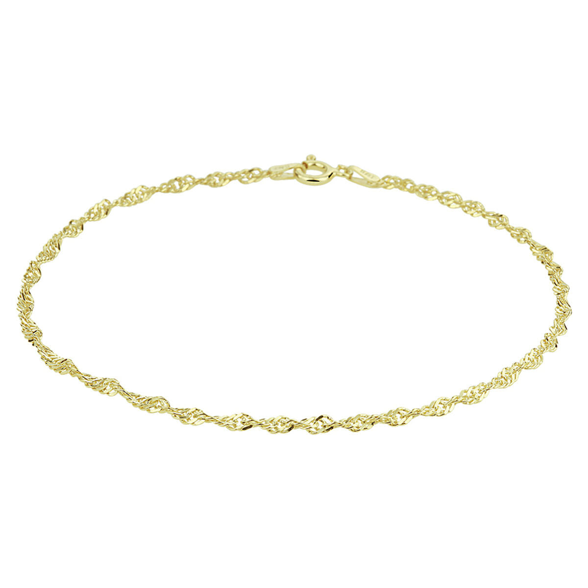 Ein 24 cm langes, vergoldetes (gelb) Singapore-Armband mit einer Breite von 2,25 mm und filigranem Design
