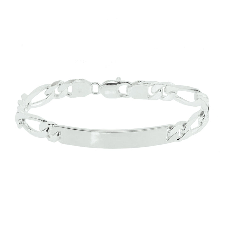 De Van der Kooij Collectie graveerarmband figaro plaat 7,6 mm 20 cm zilver wit is een unisex zilveren armband met een gepolijst naamplaatje en klassieke Figaro ketting die wordt vastgezet met een karabijnsluiting.