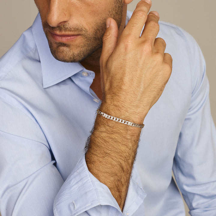 Armband Gourmette mit Abstandshalter 5,1 mm 21 cm 6-seitig geschliffen silberweiß