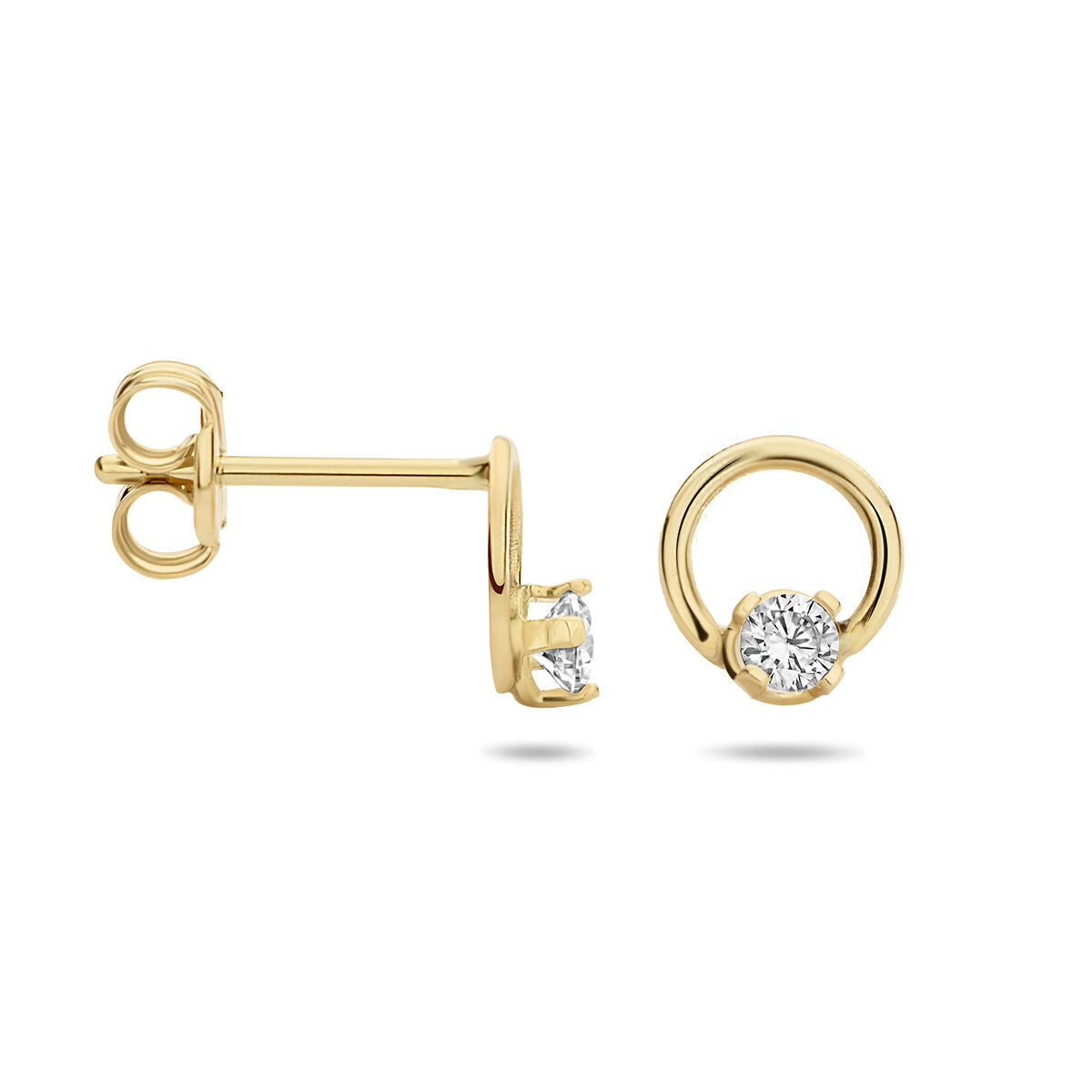 Ohrstecker runder Zirkonia 14K Gelbgold