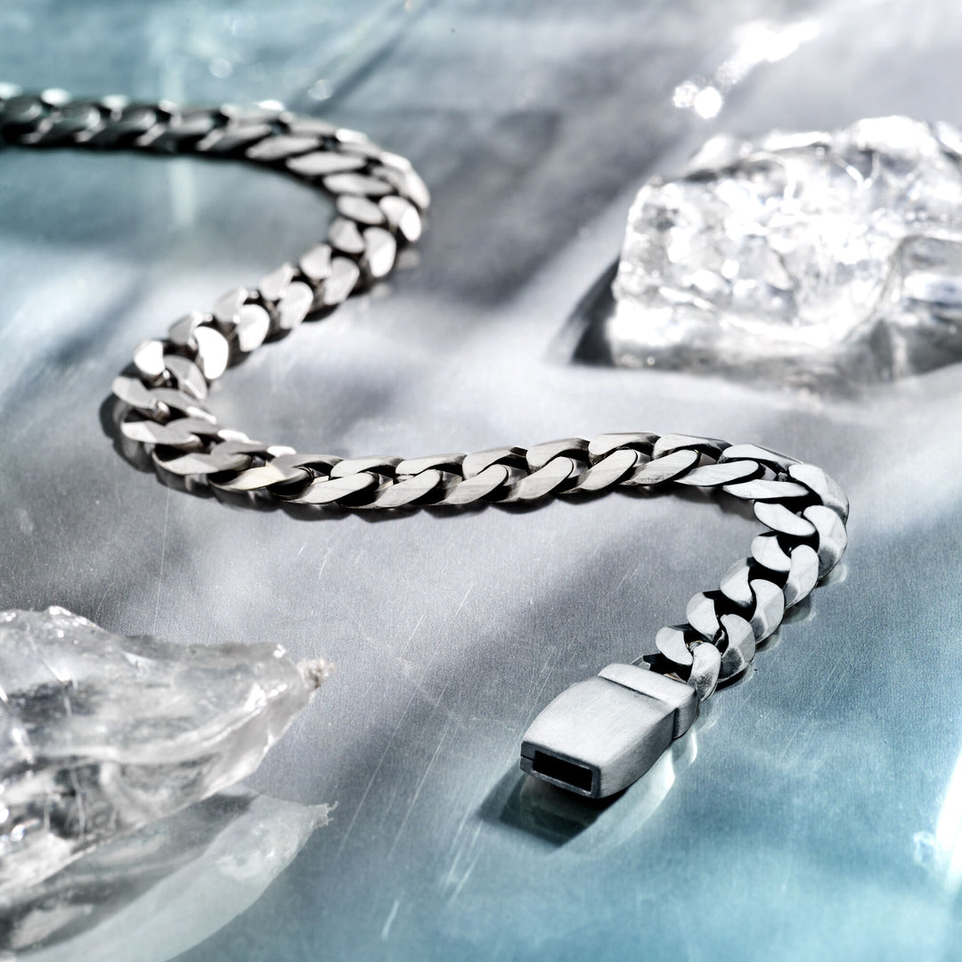 Armband Gourmette 8-eckig geschliffen 8,2 mm Silber oxidiert