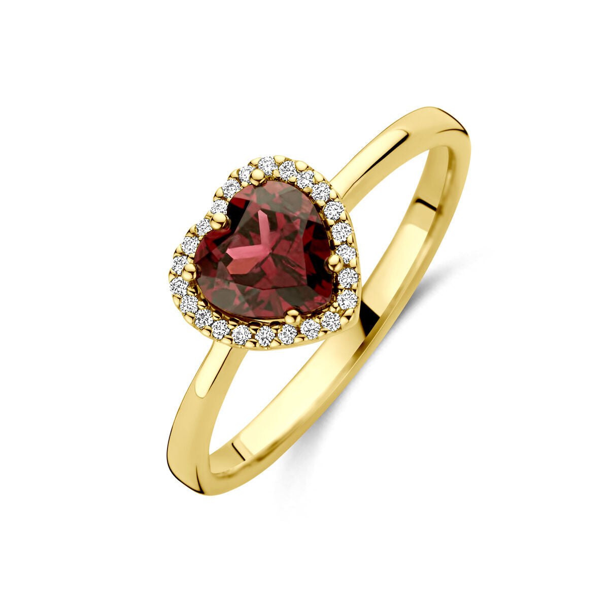 Ring mit herzförmigem rhodolith in Rosa und 0,06 ct Diamanten, 14K Gelbgold
