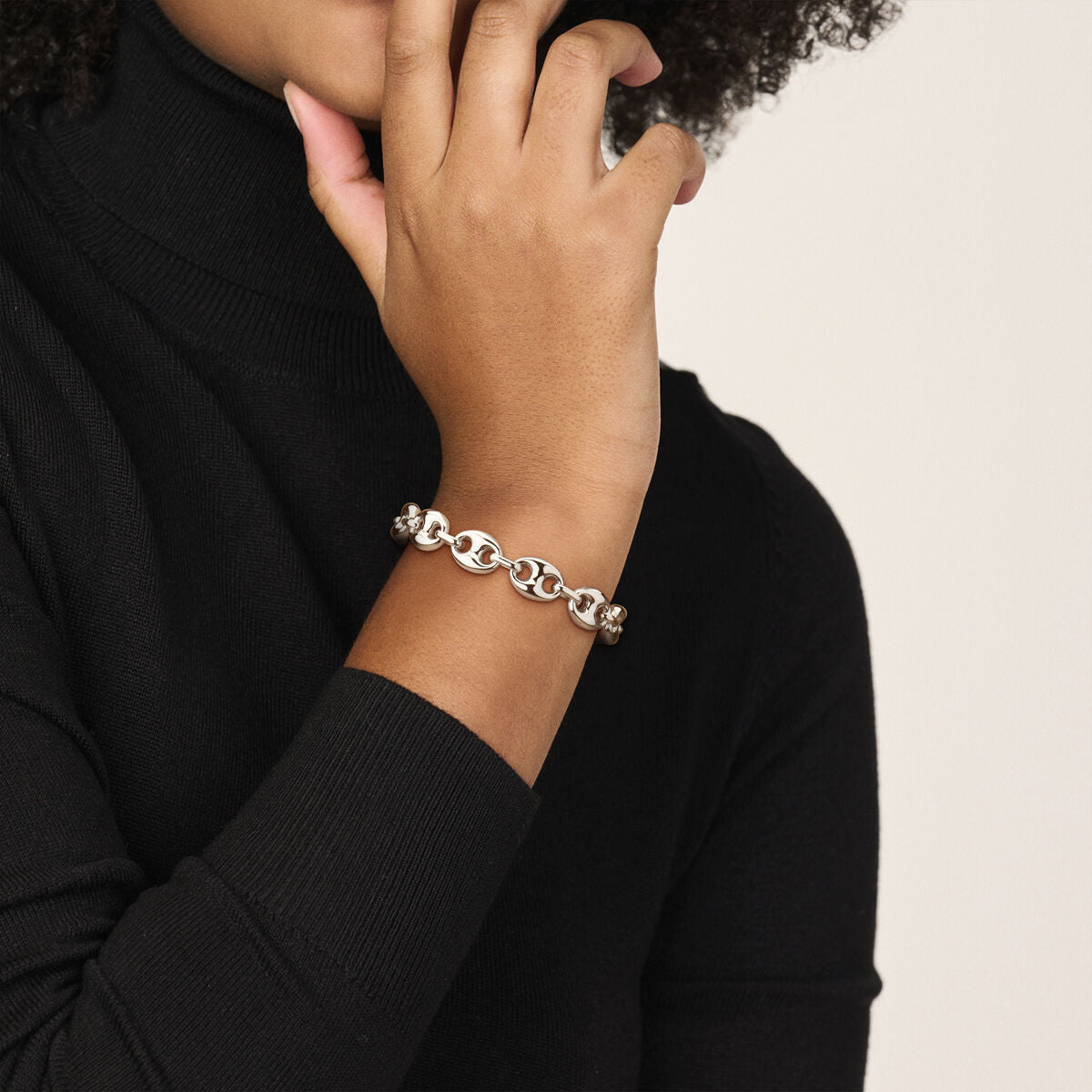 Armband Kaffeebohne 11 mm 20 cm Silber rhodiniert