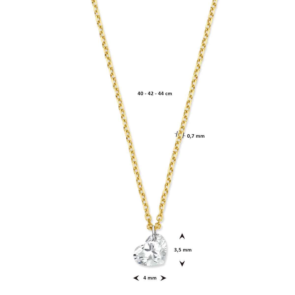 Halskette Herz Lab Grown Diamant 0,7 mm 40 - 42 - 44 cm 0.25ct G SI 14K Gelbgold