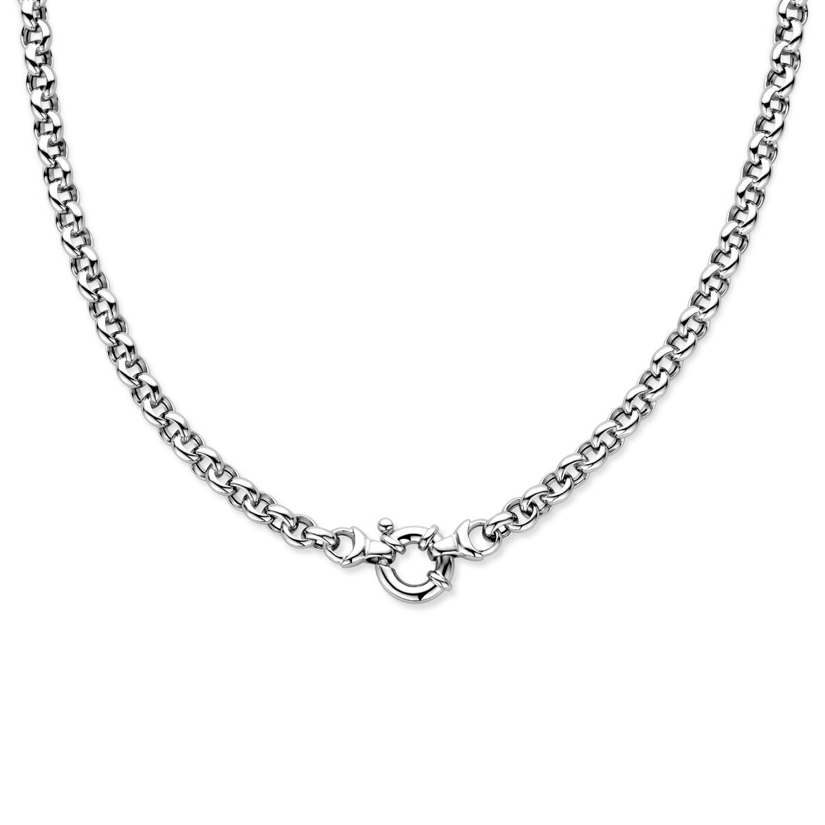 Collier aus rhodiniertem Silber mit 7 mm großen Jasseron-Gliedern und großem Karabinerverschluss