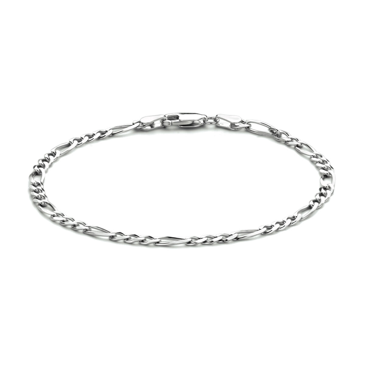 Figaro-Armband aus rhodiniertem Silber mit 3,3 mm breiten Gliedern und Karabinerverschluss