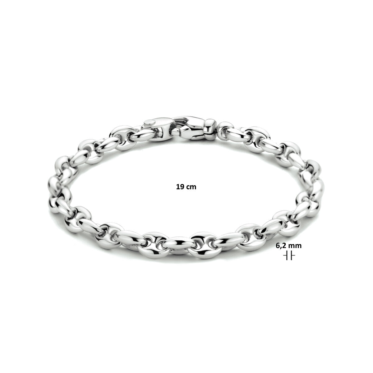 Armband Kaffeebohne 6,2 mm 19 cm Silber rhodiniert