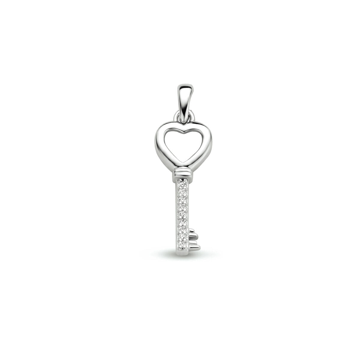 Hänger in Form eines Schlüssels aus rhodiniertem Silber mit Zirkonia-Steinen