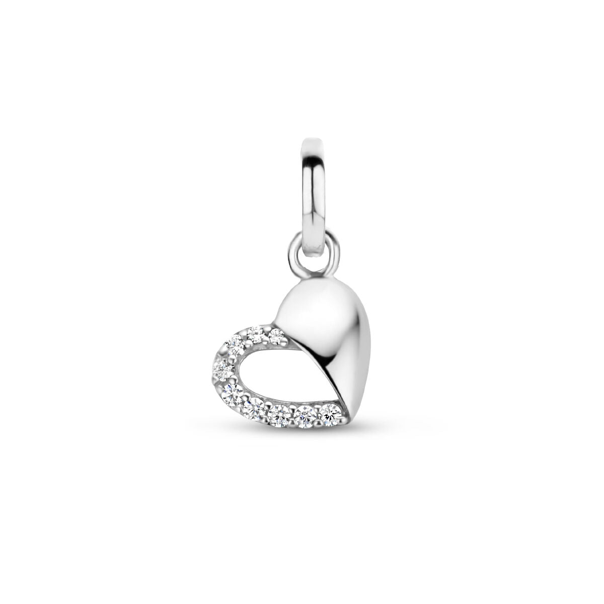 Hänger in Herzform aus rhodiniertem Silber mit Zirkonia-Steinen und glänzender Oberfläche