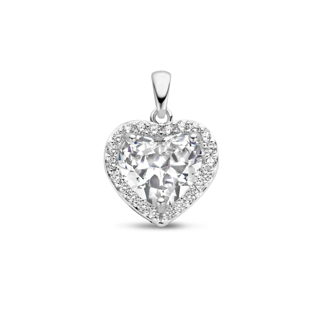 Hänger in Herzform mit Zirkonia und Halo aus rhodiniertem Silber