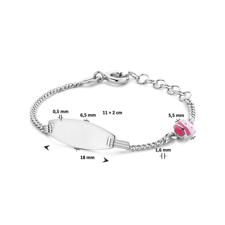 Gravurarmband Marienkäferplättchen 6,5 mm 11 + 2 cm Silber rhodiniert