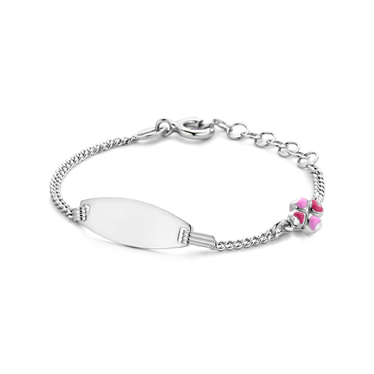 Gravurarmband aus rhodiniertem Silber mit ovaler Platte und buntem Anhänger