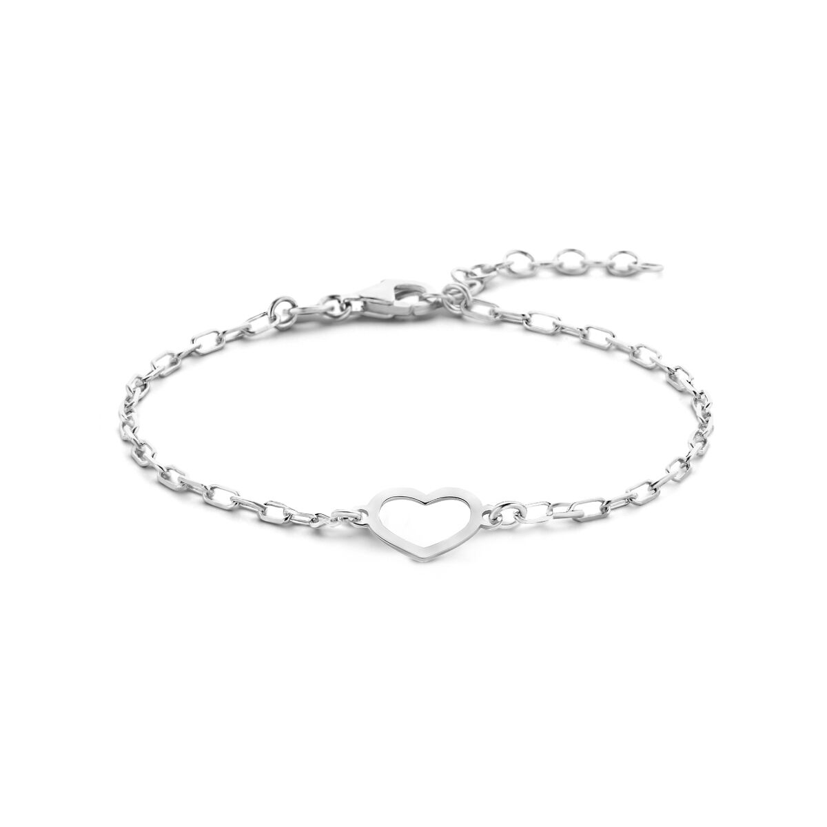 Armband aus rhodiniertem Silber mit herzförmigem Anhänger und Verlängerungskette von 3 cm