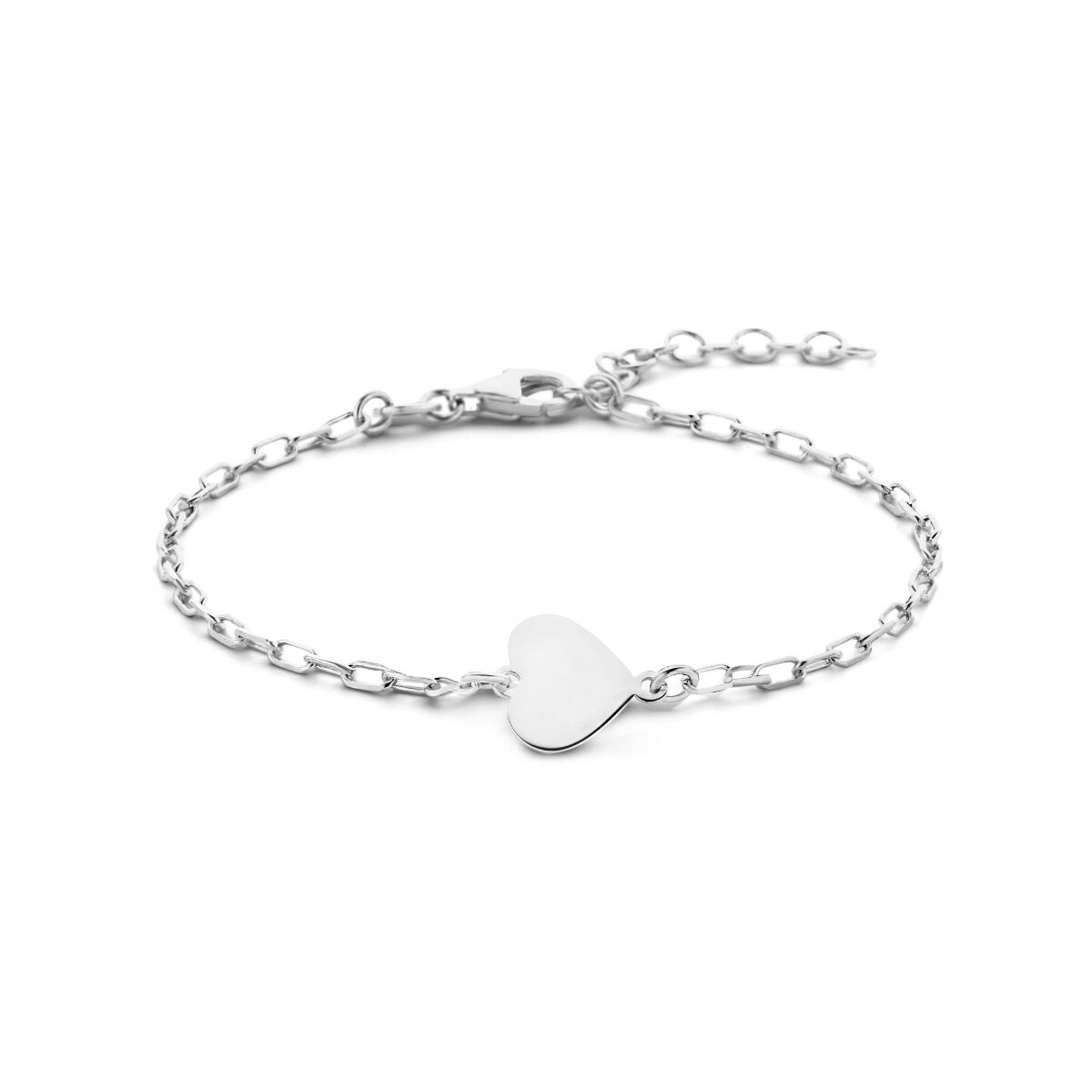 Armband aus rhodiniertem Silber mit herzförmigem Anhänger und Verlängerungskette von 16 + 3 cm