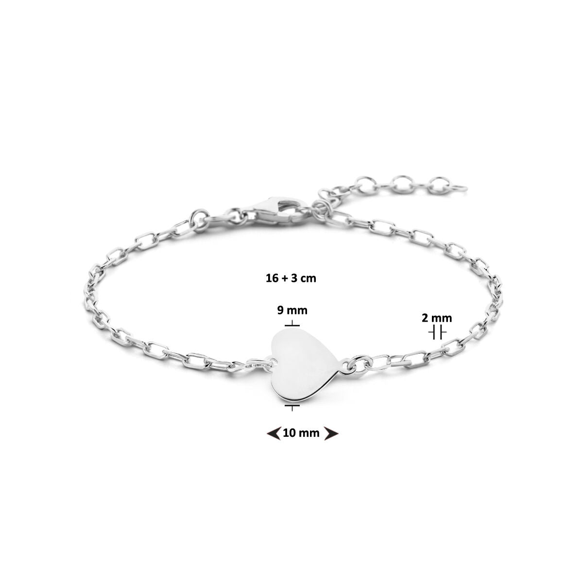 Armband Herz 16 + 3 cm Silber rhodiniert