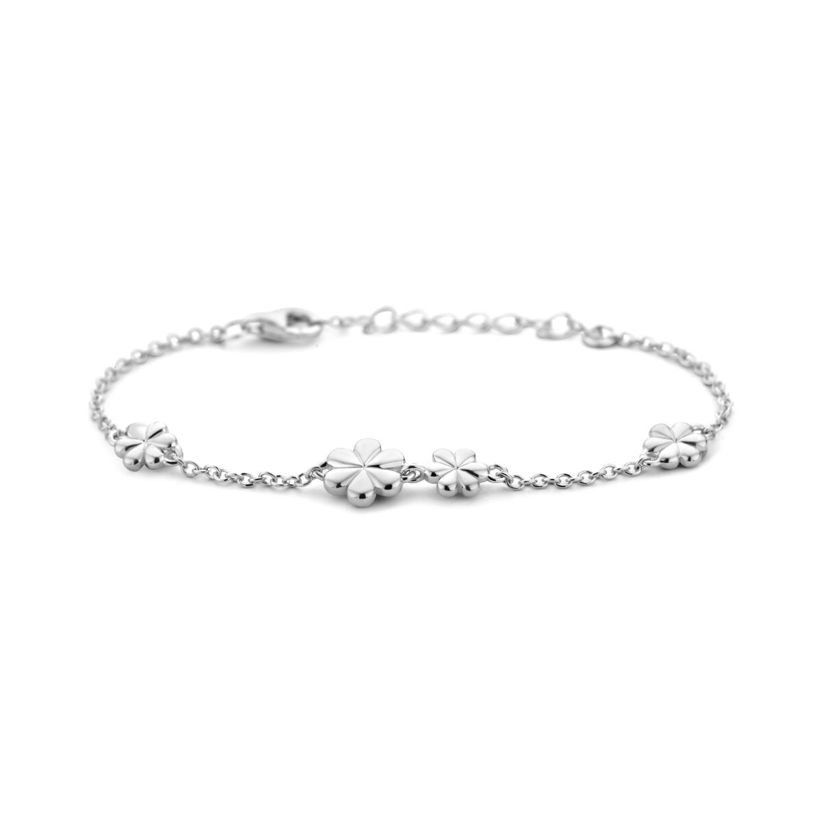 Armband aus rhodiniertem Silber mit Blumenmotiven und verlängerbarem Verschluss