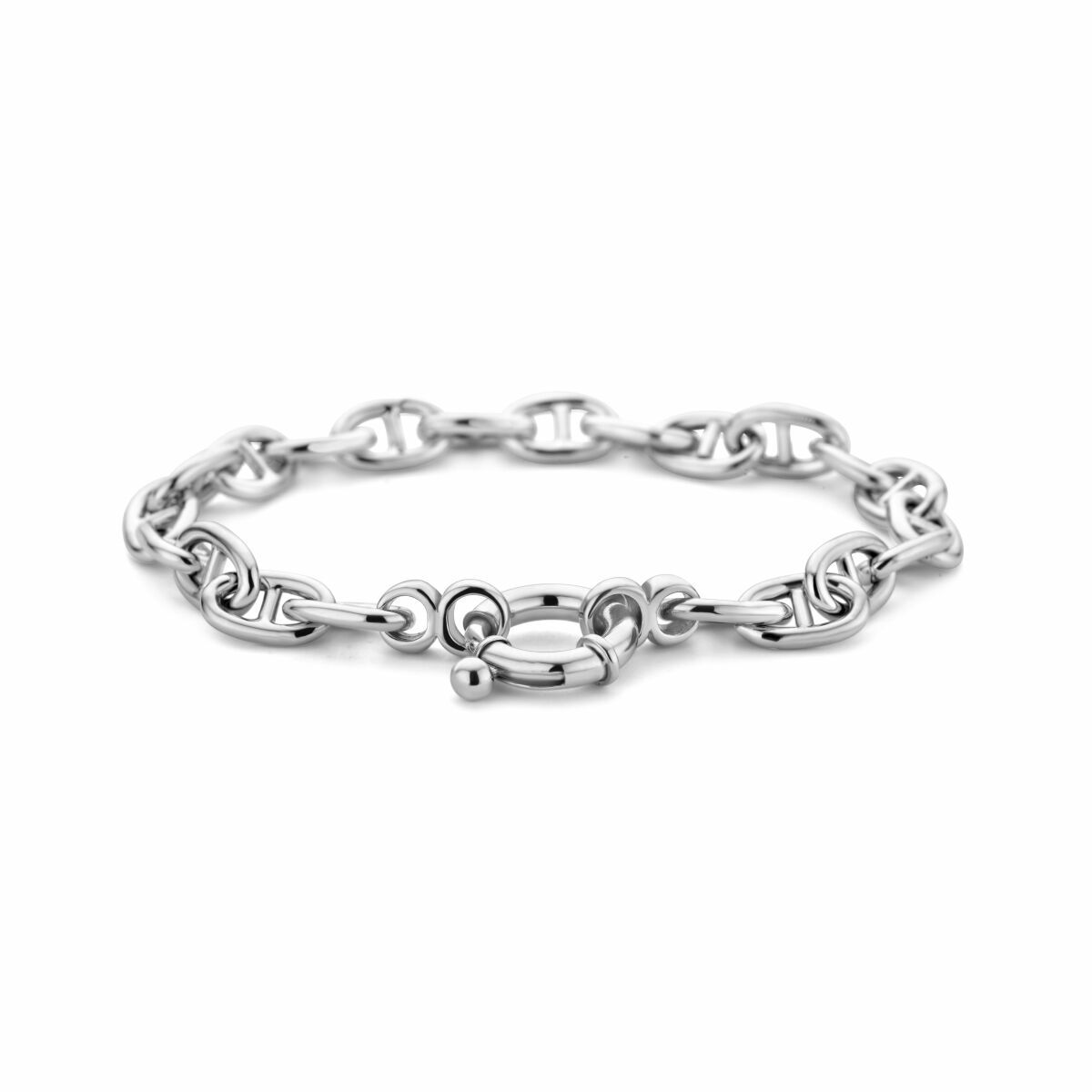 Armband aus rhodiniertem Silber mit großem Federringverschluss und 19 cm Länge