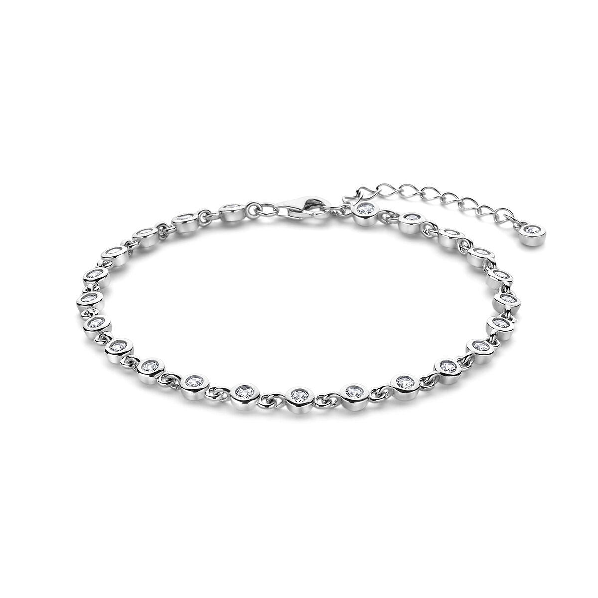 Armband aus rhodiniertem Silber mit Zirkonia, 17 + 3 cm lang, feines Design mit runden Steinen