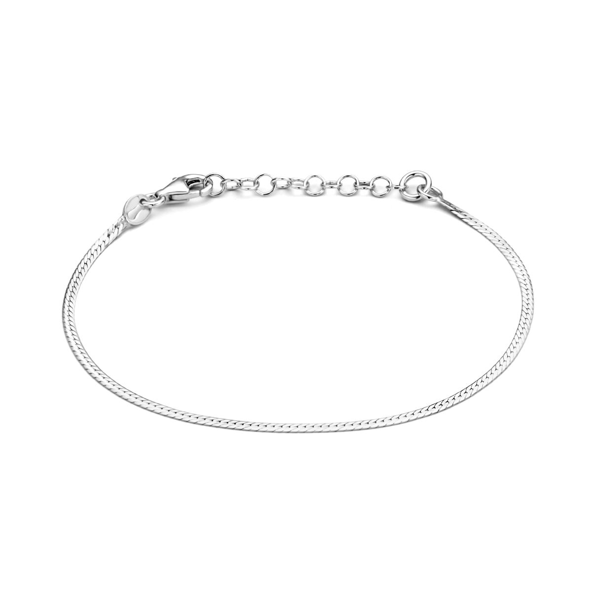 Armband aus rhodiniertem Silber, flach, 1,7 mm, mit Verlängerung von 16 + 3 cm