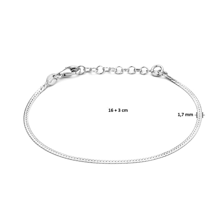Armband flach 1,7 mm 16 + 3 cm Silber rhodiniert