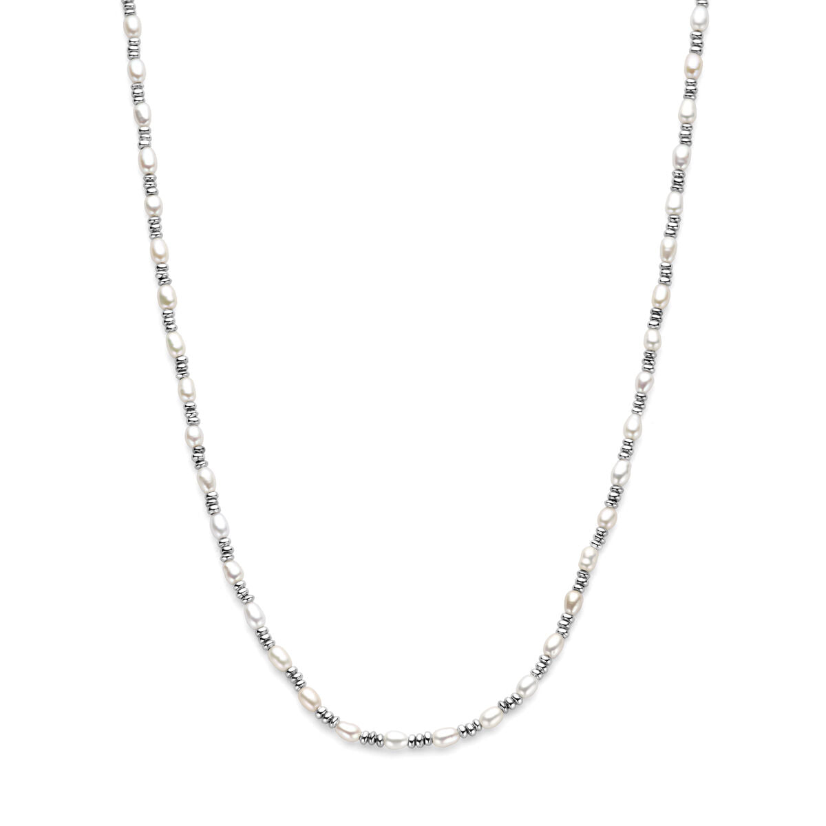 Collier aus rhodiniertem Silber mit Perlen in schimmerndem Design