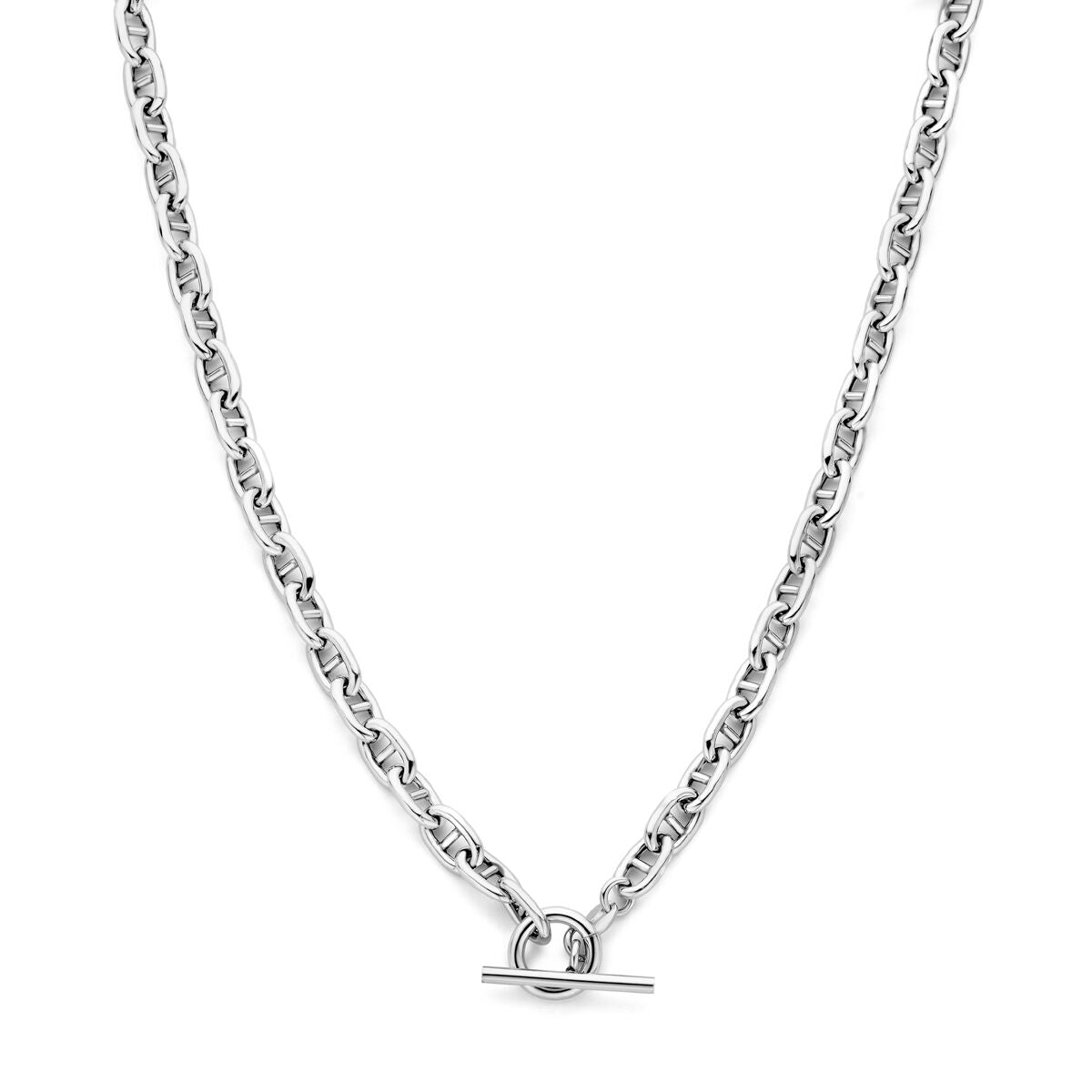 Collier aus rhodiniertem Silber mit runden 5,9 mm Rohren und einem 42 cm langen Kettenschloss