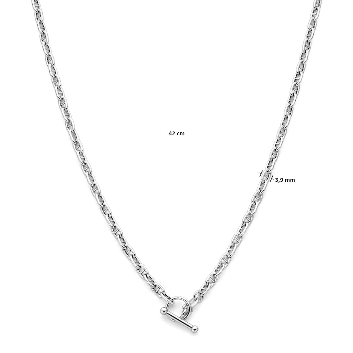 Halskette Marine rund Rohr 3,9 mm 42 cm Kappenschloss Silber rhodiniert