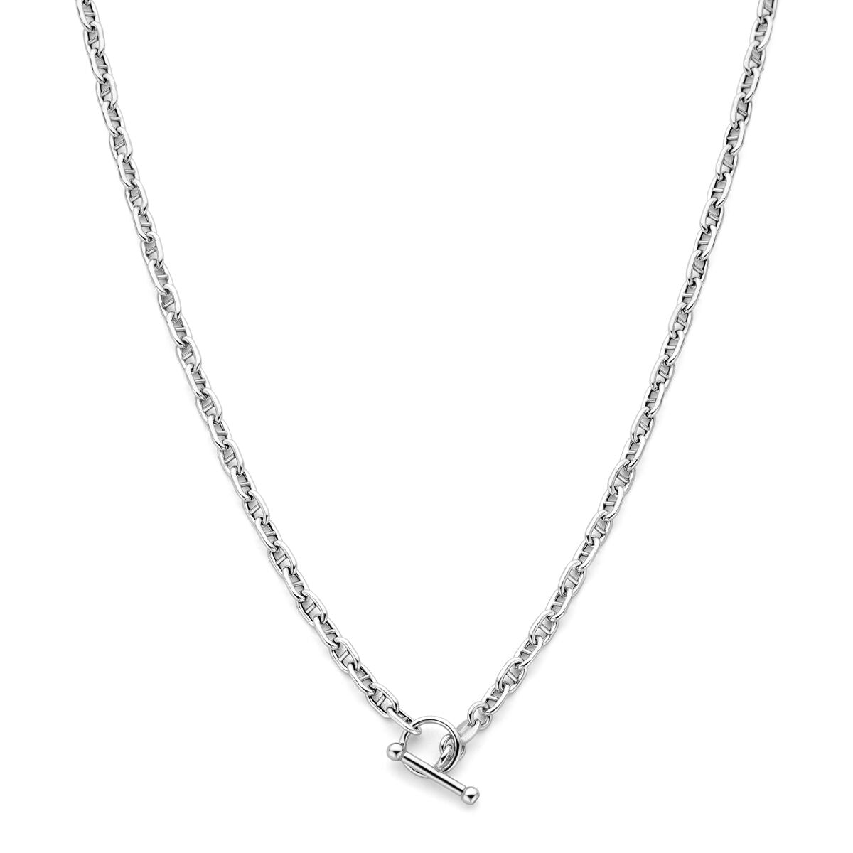 Halskette mit runder 3,9 mm Biegung, 42 cm lang, mit rhodiniertem Silber und Kapittelslot