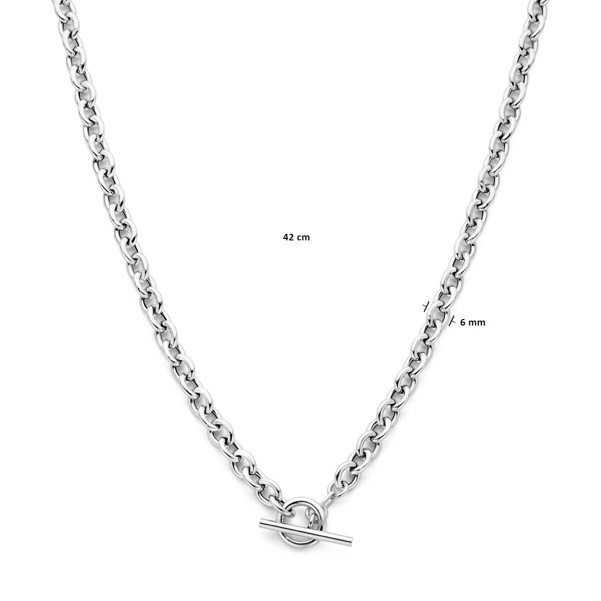 Halskette 6 mm 42 cm mit Kastenschloss rhodiniert Silber