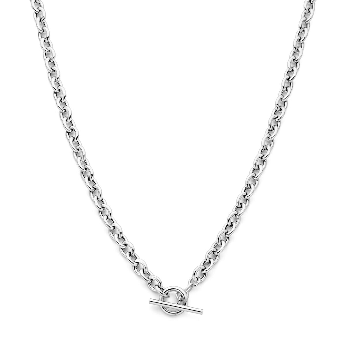 Collier mit 6 mm breiten Gliedern, 42 cm lang, mit rhodiniertem Kapittelslot