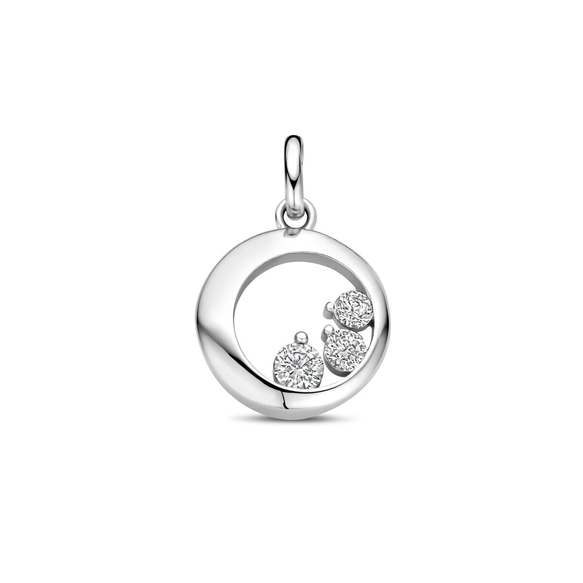 Hänger aus rhodiniertem Silber mit zwei Zirkonia-Steinen in runder Form