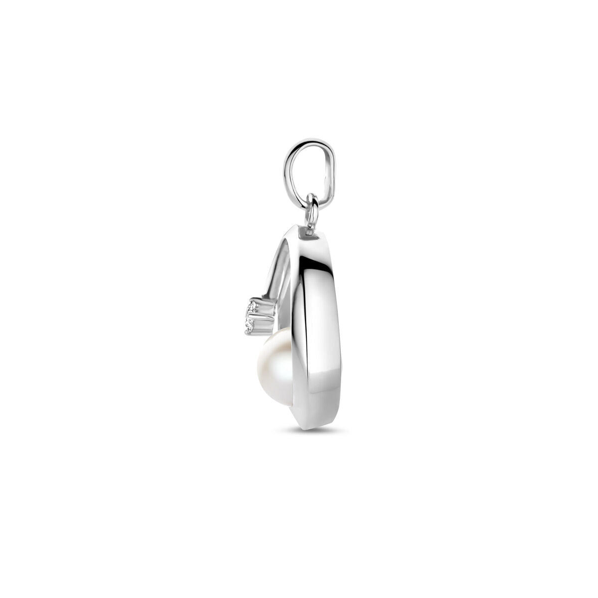 Anhänger oval Perle und Zirkonia 21 mm Silber rhodiniert