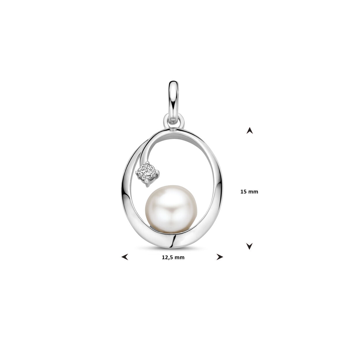 Anhänger oval Perle und Zirkonia 21 mm Silber rhodiniert