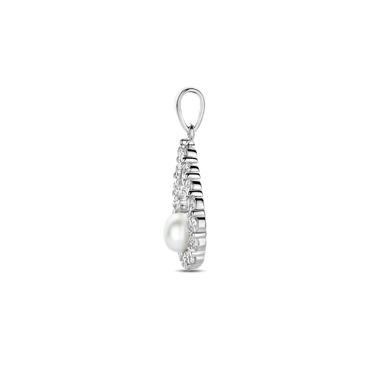 Anhänger Perle und Zirkonia 26 mm Silber rhodiniert