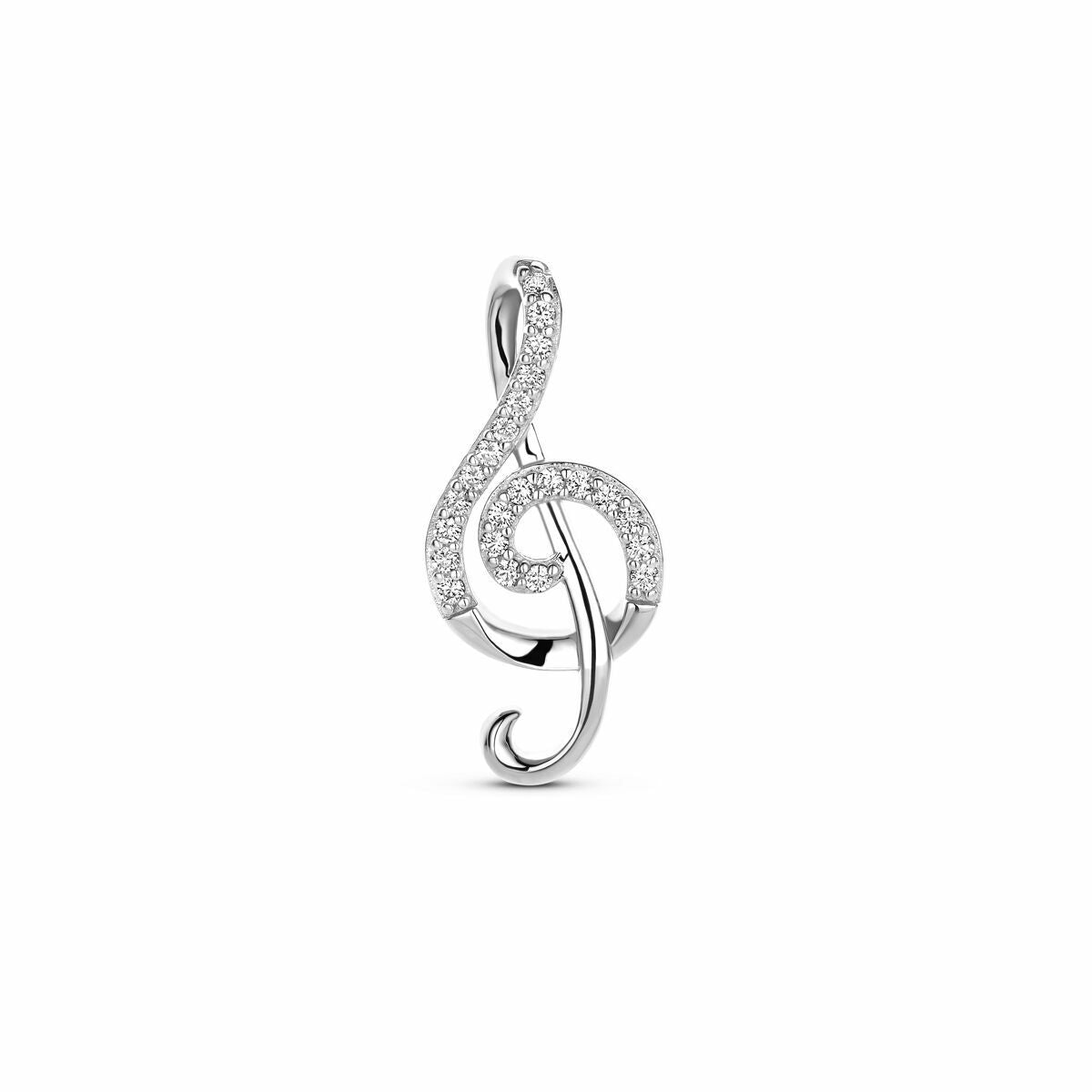 Hänger in Form einer Musiknote aus rhodiniertem Silber mit Zirkonia-Steinen