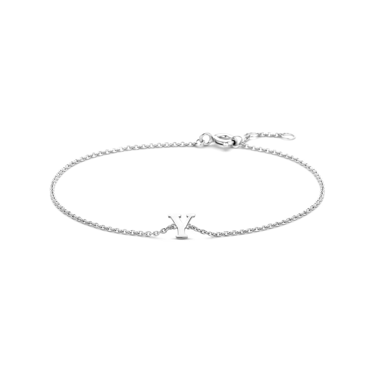 Armband aus rhodiniertem 925er Silber mit Buchstabenanhänger und feiner Kette