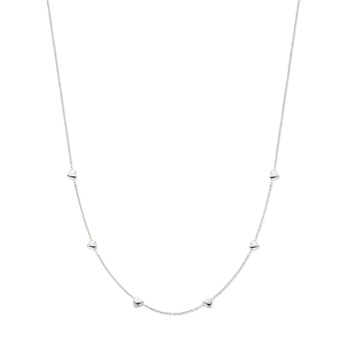 Collier aus rhodiniertem Silber mit herzförmigen Elementen und einer Länge von 41 + 4 cm