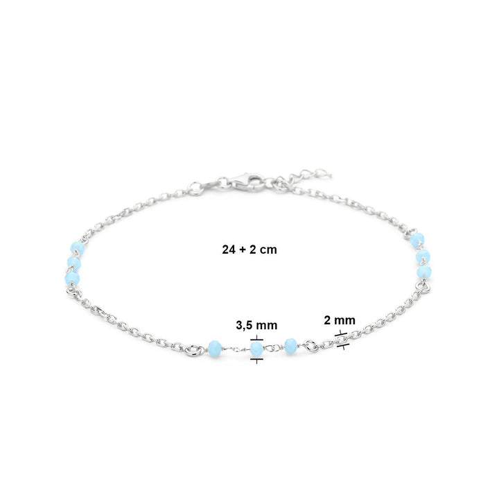 Fußkettchen blaue Kristallkugeln 24 + 2 cm Silber rhodiniert