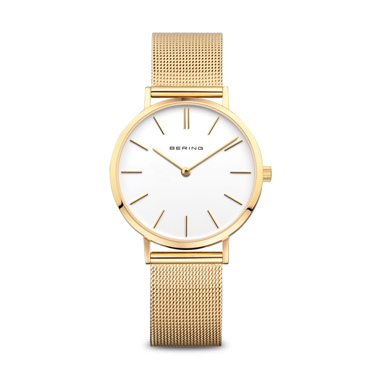 Damenarmbanduhr mit weißem Zifferblatt und goldfarbenem Mesh-Armband