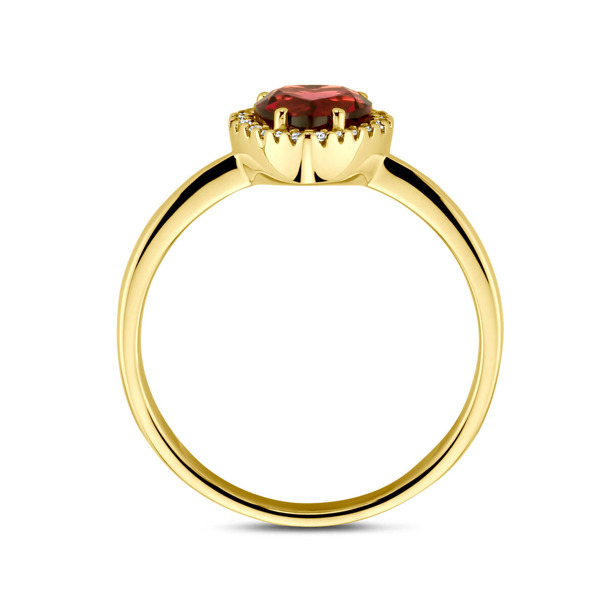 Ring Herz rosa Rhodolith und Diamant 0,06ct H SI 14K Gelbgold