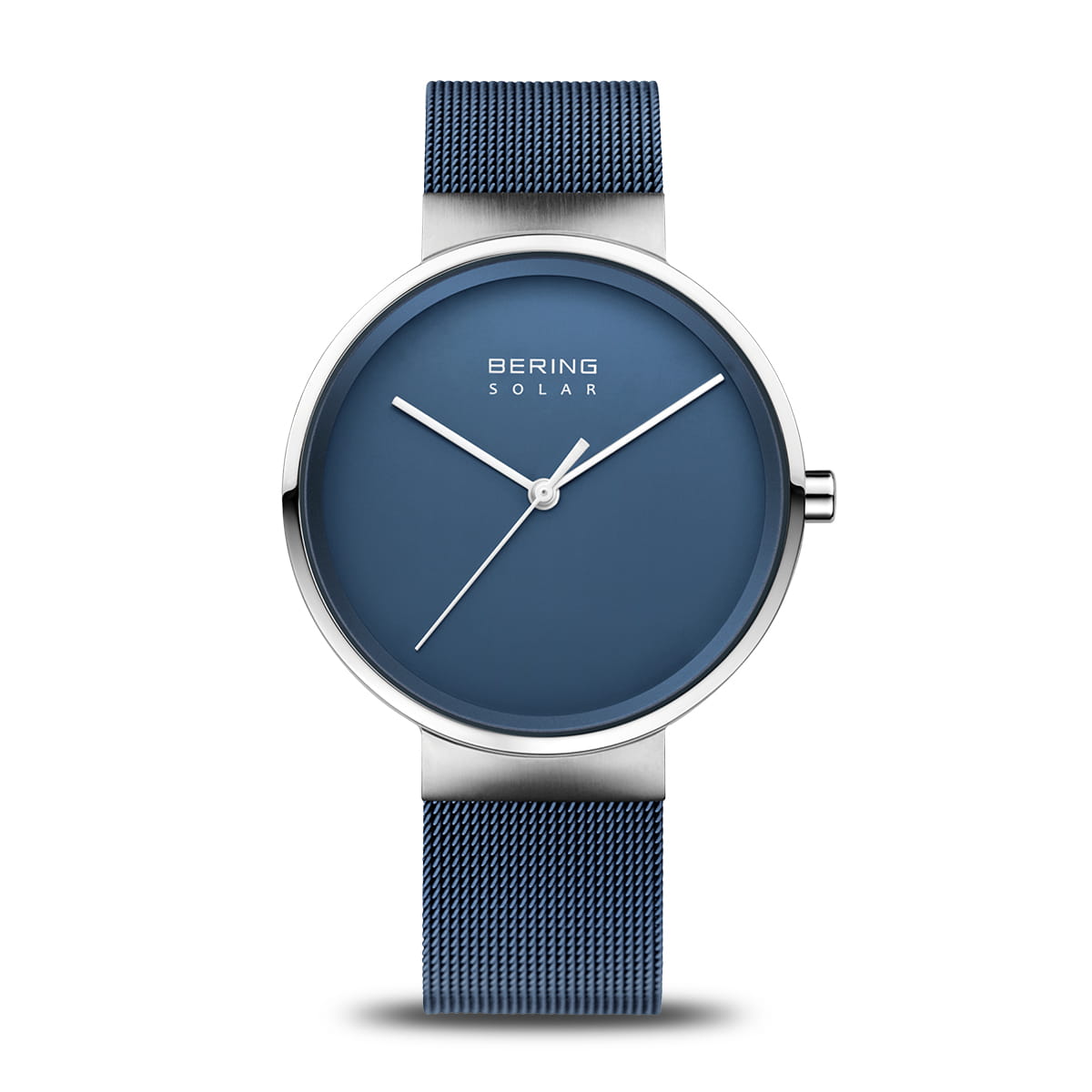Unisex Uhr mit blauem Zifferblatt und silbernem Mesh-Armband