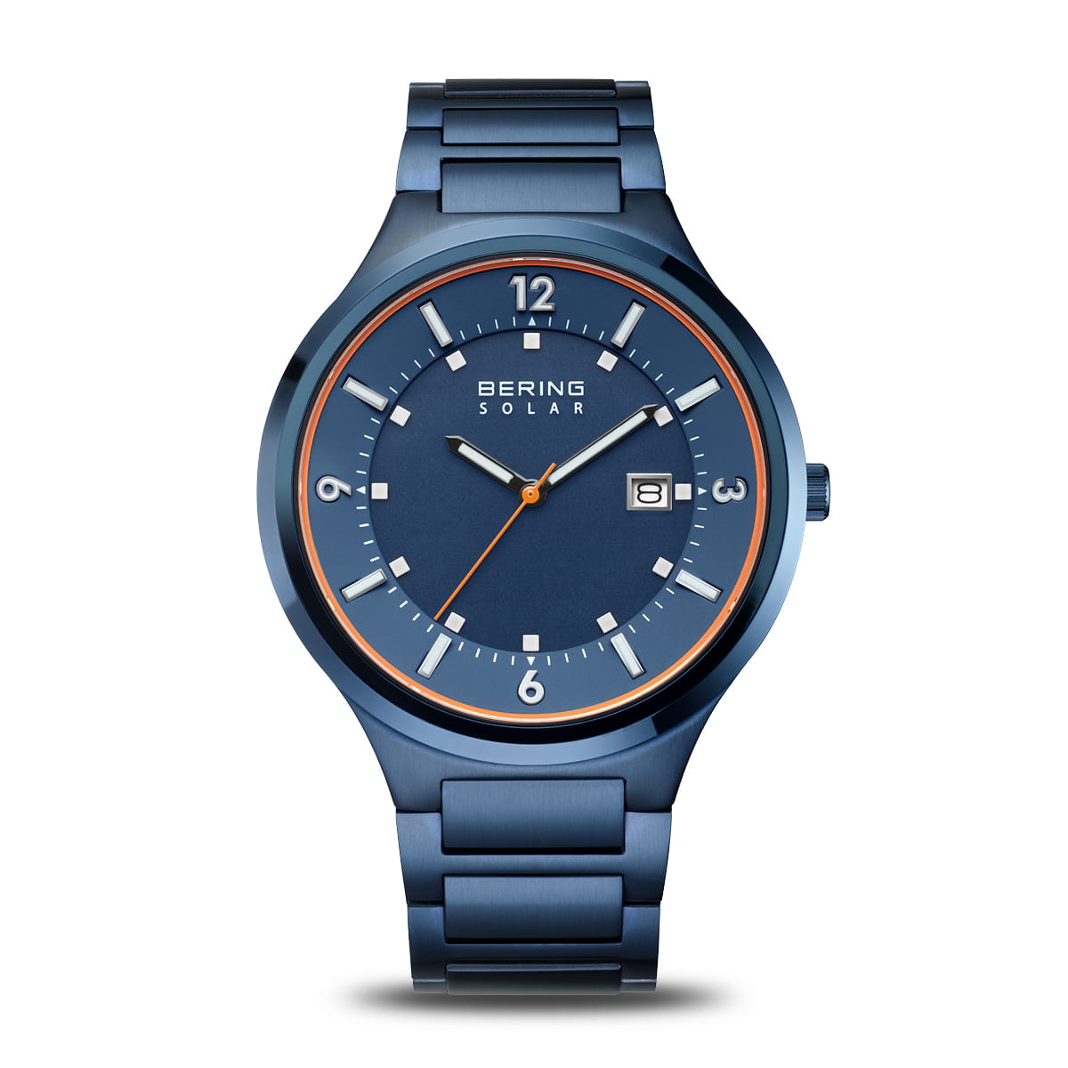 Herrenarmbanduhr mit blauem Zifferblatt und Edelstahlarmband in Blau, Datumsanzeige bei 3 Uhr