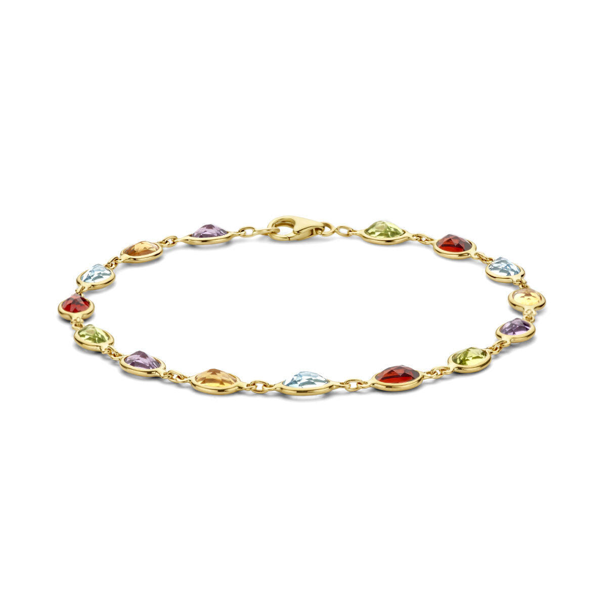 Armband aus 14K Gold mit bunten, natürlichen Farbsteinen in verschiedenen Formen
