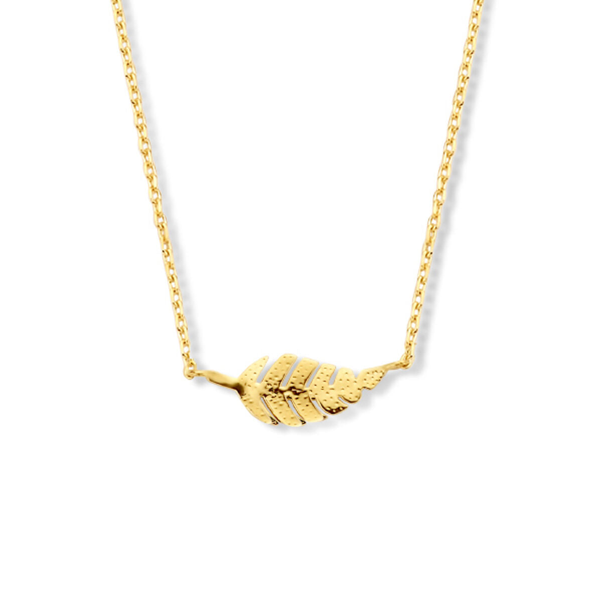 Halskette aus 9k gelbgold mit einem Blatt-Anhänger und feiner Gliederkette