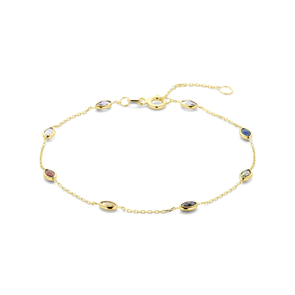 Armband aus 14k Gelbgold mit bunten Zirkonia in ovalen Fassungen