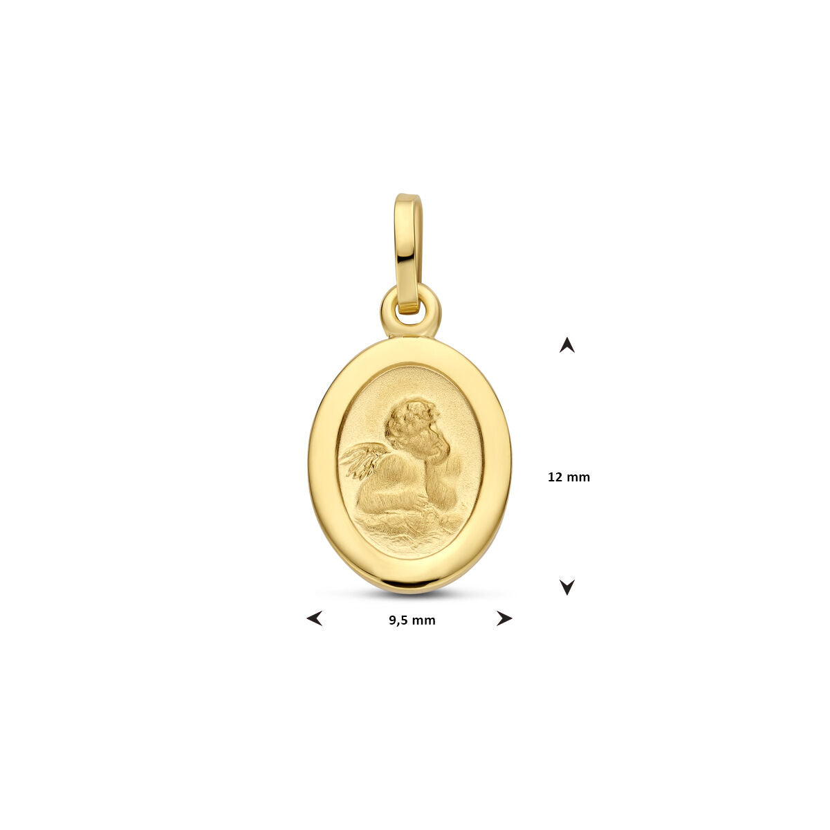 Anhänger oval Engel poliert/matt 19 mm 14K Gelbgold