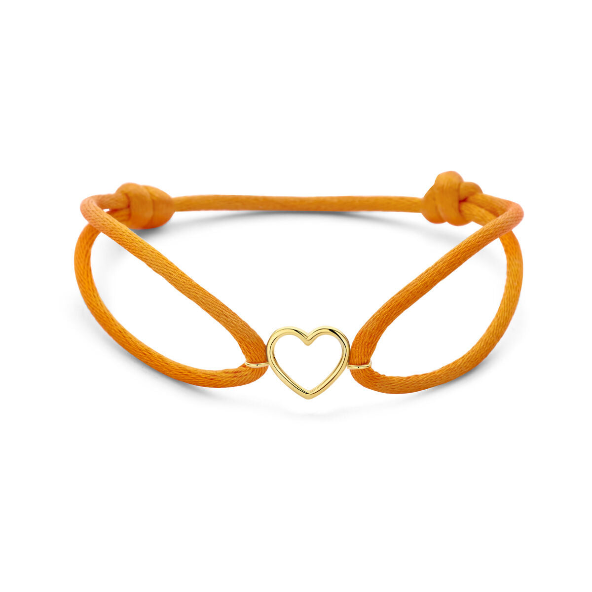 Orangene Satin-Armband mit 14k goldenem Herzanhänger