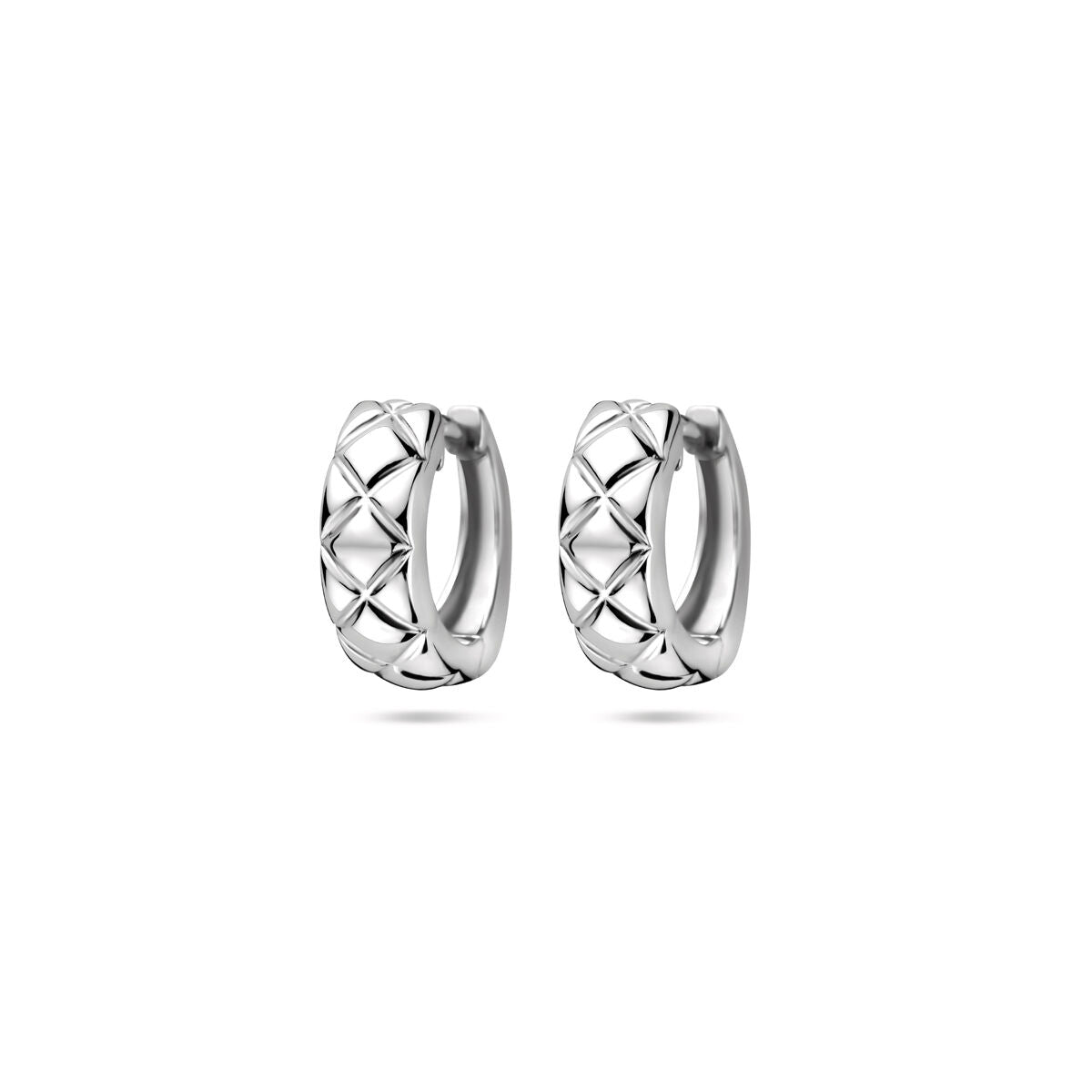 Klapp-Ohrringe aus rhodiniertem Silber mit geometrischem Muster und einem Durchmesser von 12,5 mm