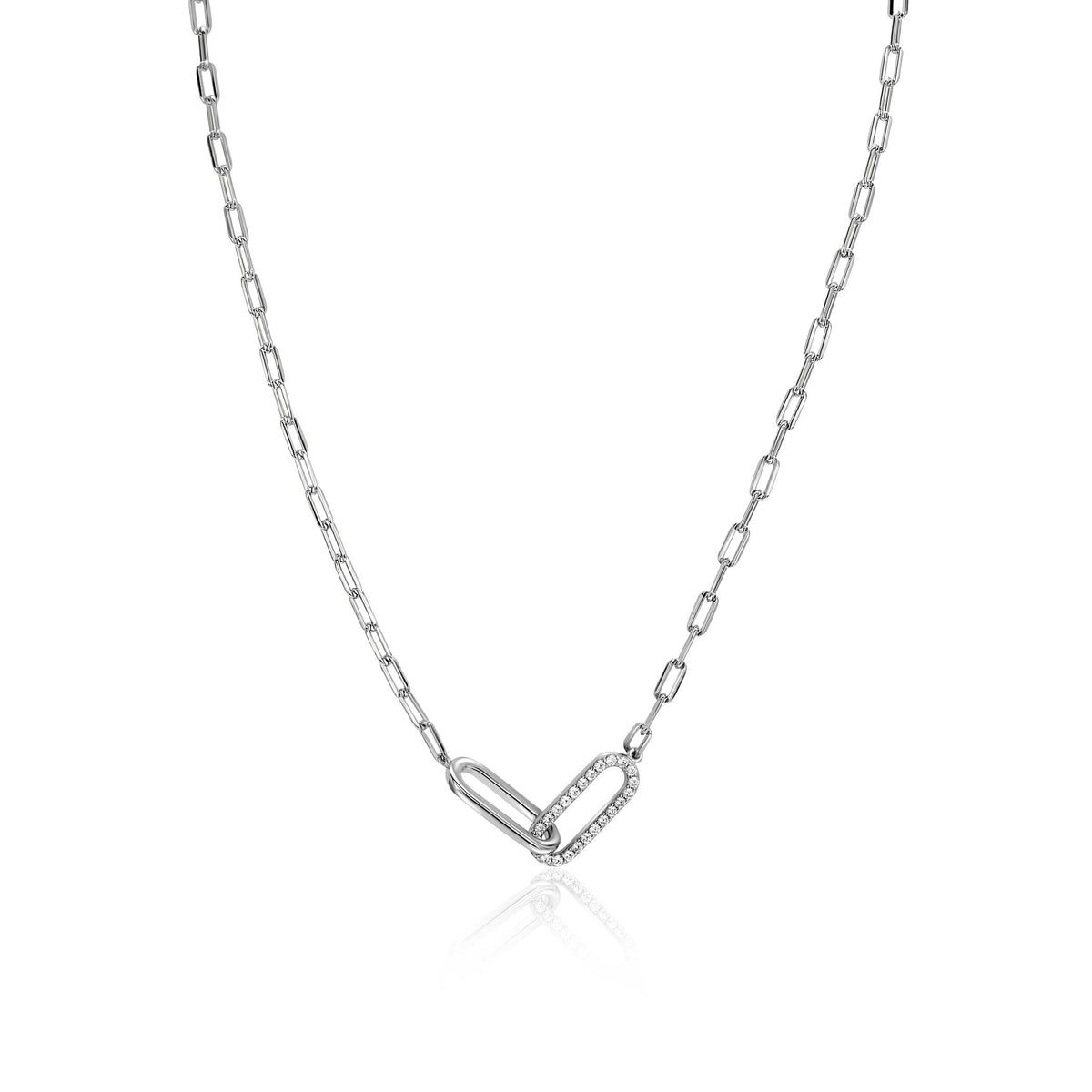Halskette aus Silber mit Herzanhänger und funkelnden Zirkonia, 40-45 cm lang